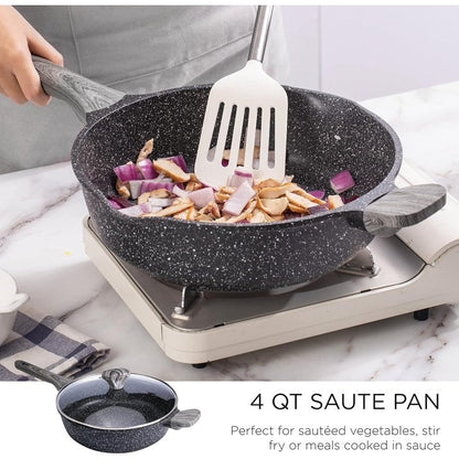 Ensemble de casseroles en fonte d'aluminium antiadhésives Country Kitchen - Batterie de cuisine durable pour la cuisine de tous les jours, 6 à 11 pièces