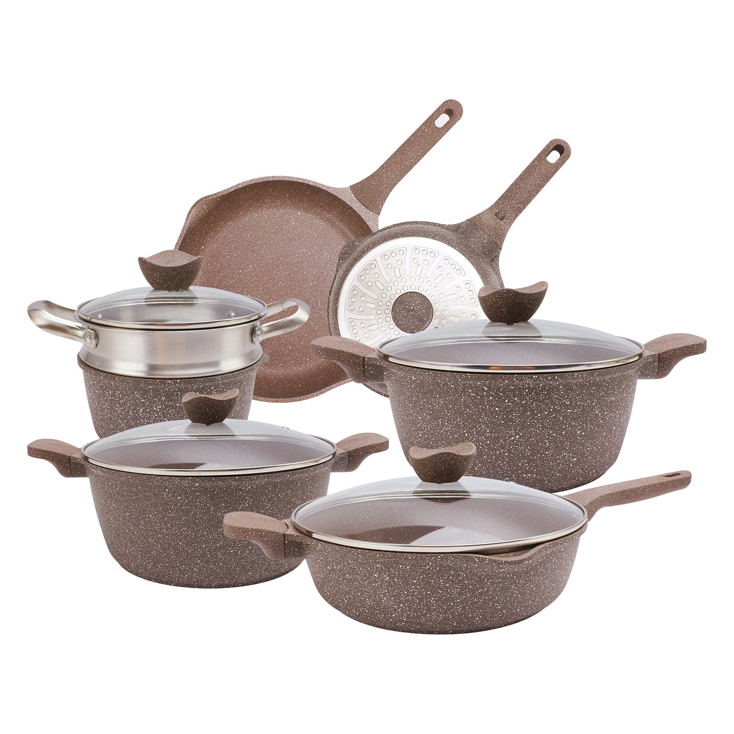 Ensemble de casseroles en fonte d'aluminium antiadhésives Country Kitchen - Batterie de cuisine durable pour la cuisine de tous les jours, 6 à 11 pièces