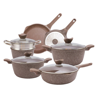 Ensemble de casseroles en fonte d'aluminium antiadhésives Country Kitchen - Batterie de cuisine durable pour la cuisine de tous les jours, 6 à 11 pièces