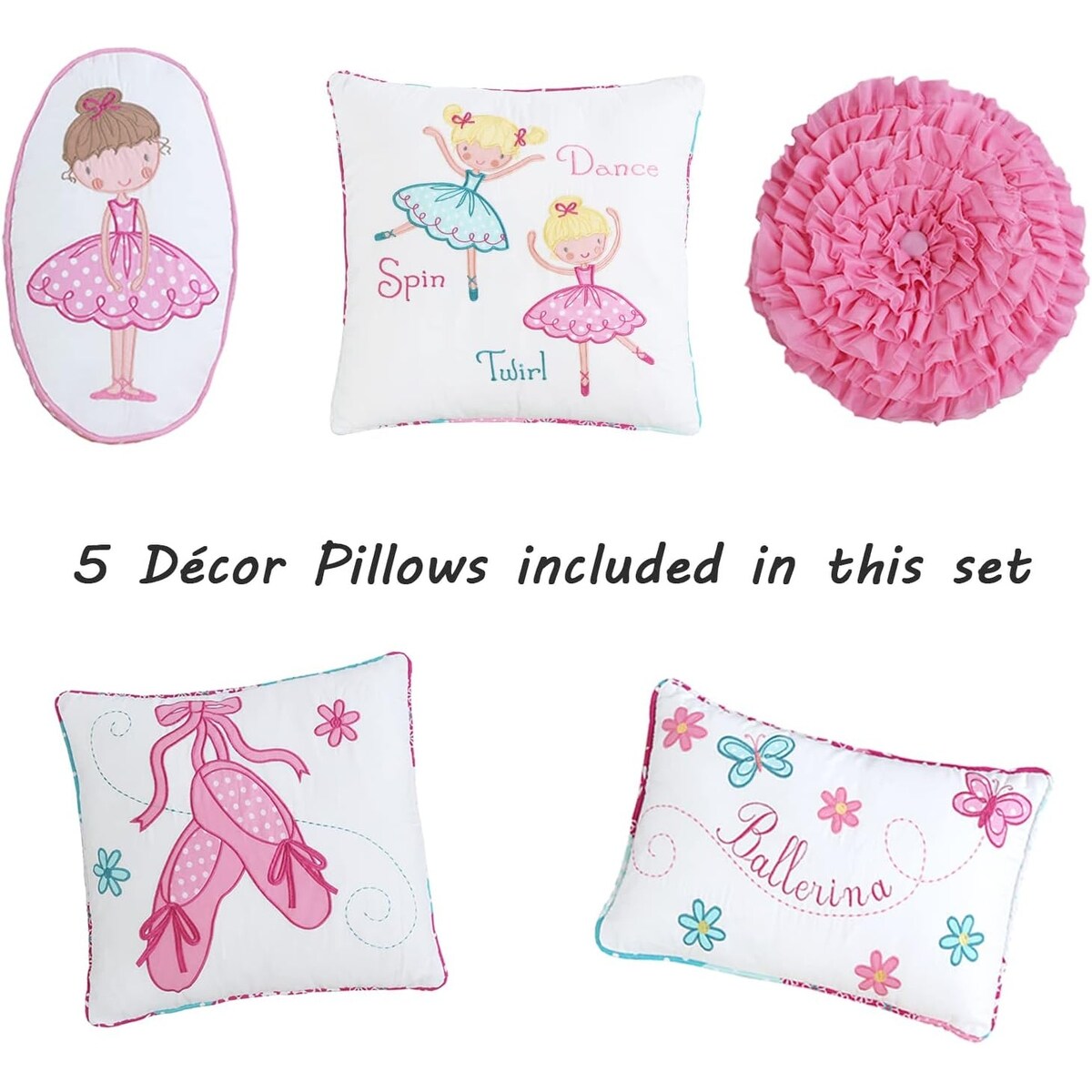 Parure de lit réversible en coton Cozy Line Ballerina Pink Girls avec oreillers décoratifs