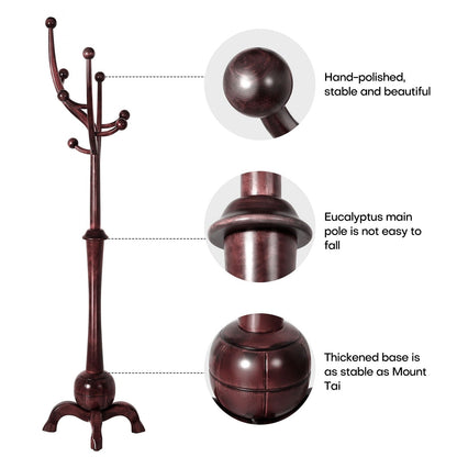 Porte-manteau autoportant en bois d'hévéa avec 8 crochets - 24,5 cm (L) x 70,87 cm (H)