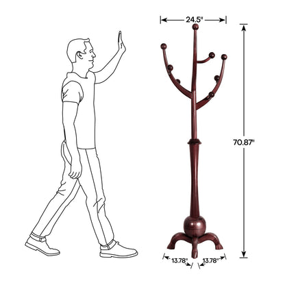 Porte-manteau autoportant en bois d'hévéa avec 8 crochets - 24,5 cm (L) x 70,87 cm (H)