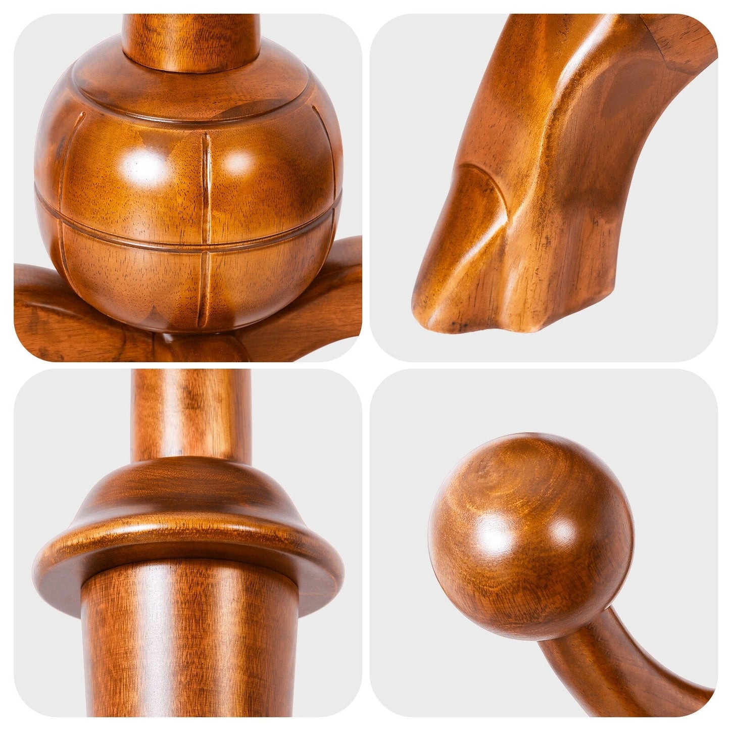 Porte-manteau autoportant en bois d'hévéa avec 8 crochets - 24,5 cm (L) x 70,87 cm (H)