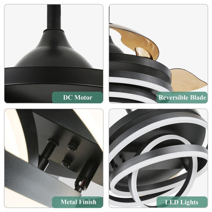 Ventilateur de plafond rétractable Cusp Barn 42 avec lumières et télécommande DIY Forme Fandelier Moderne Silencieux Moteur CC Plafonnier LED