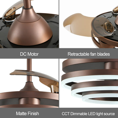 Ventilateur de plafond rétractable Cusp Barn 42 avec lumières et télécommande DIY Forme Fandelier Moderne Silencieux Moteur CC Plafonnier LED