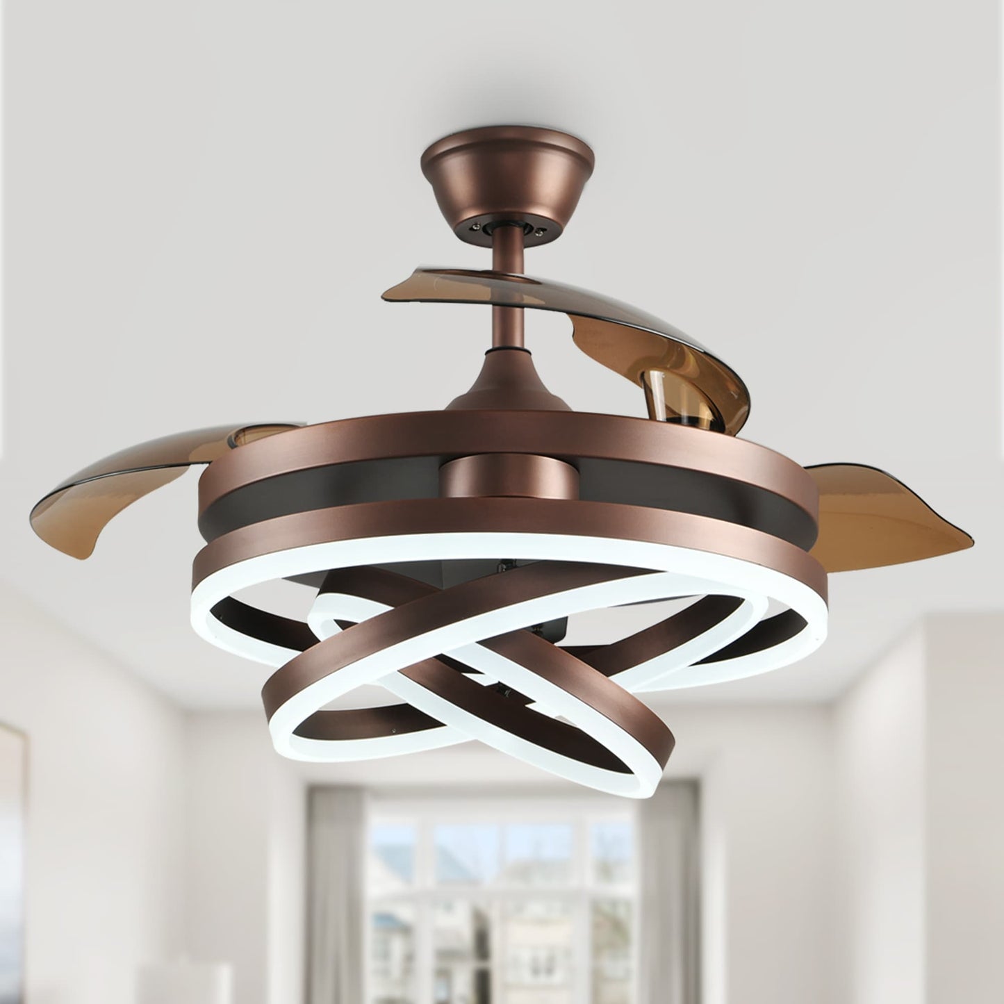 Ventilateur de plafond rétractable Cusp Barn 42 avec lumières et télécommande DIY Forme Fandelier Moderne Silencieux Moteur CC Plafonnier LED