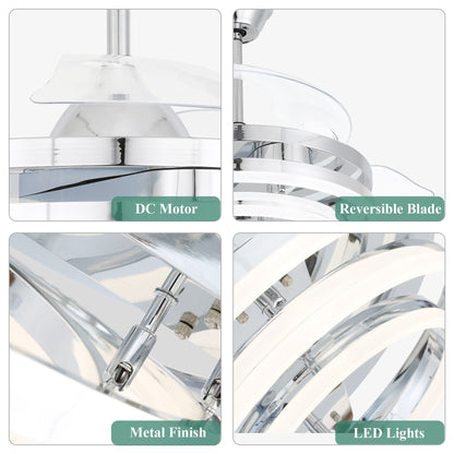 Ventilateur de plafond rétractable Cusp Barn 42 avec lumières et télécommande DIY Forme Fandelier Moderne Silencieux Moteur CC Plafonnier LED