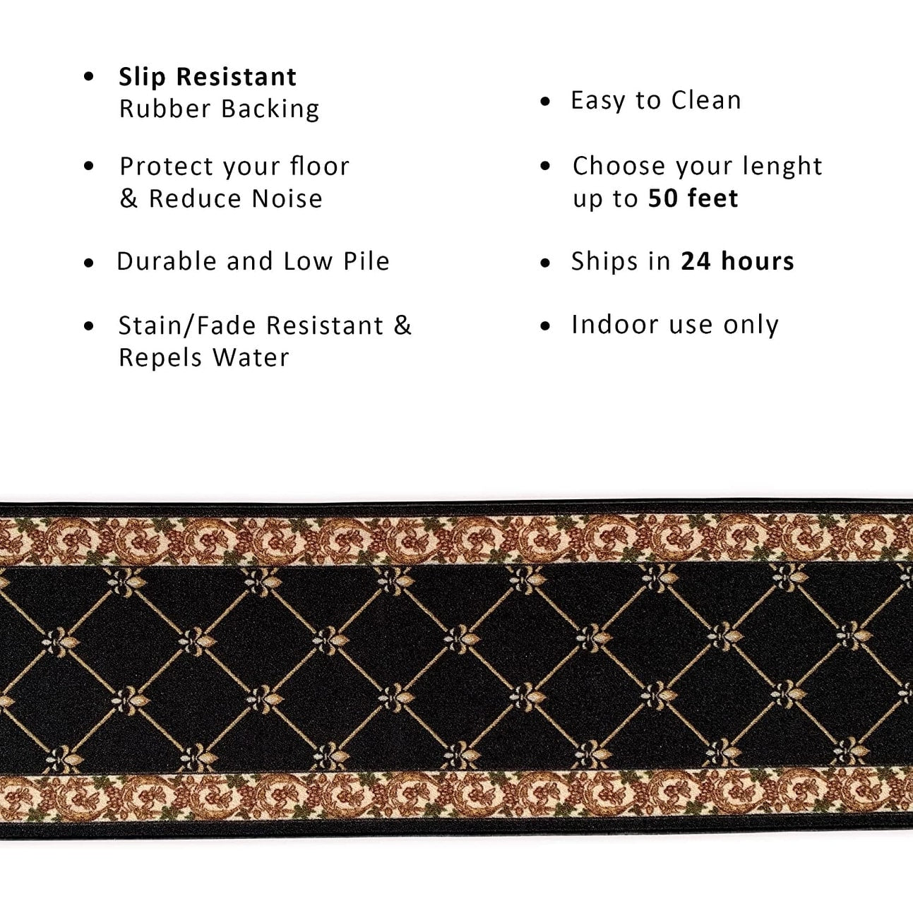 Tapis d'escalier antidérapant Fleur de Lys sur mesure de 66 cm de large