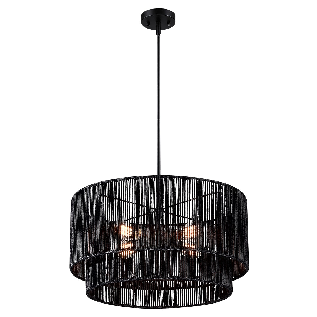 Lustre tambour en rotin noir à 4 lumières Cynthia - 22 po de largeur