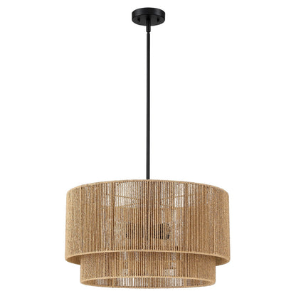 Lustre tambour en rotin naturel à 4 lumières Cynthia - 22 po de largeur