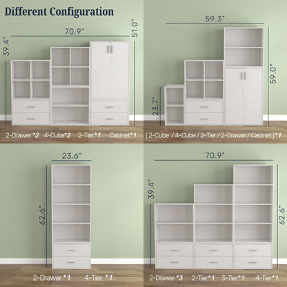 DH BASIC Système de rangement moderne en bois personnalisable et empilable - Étagères cubiques, armoire à tiroirs, bibliothèque avec portes par Denhour