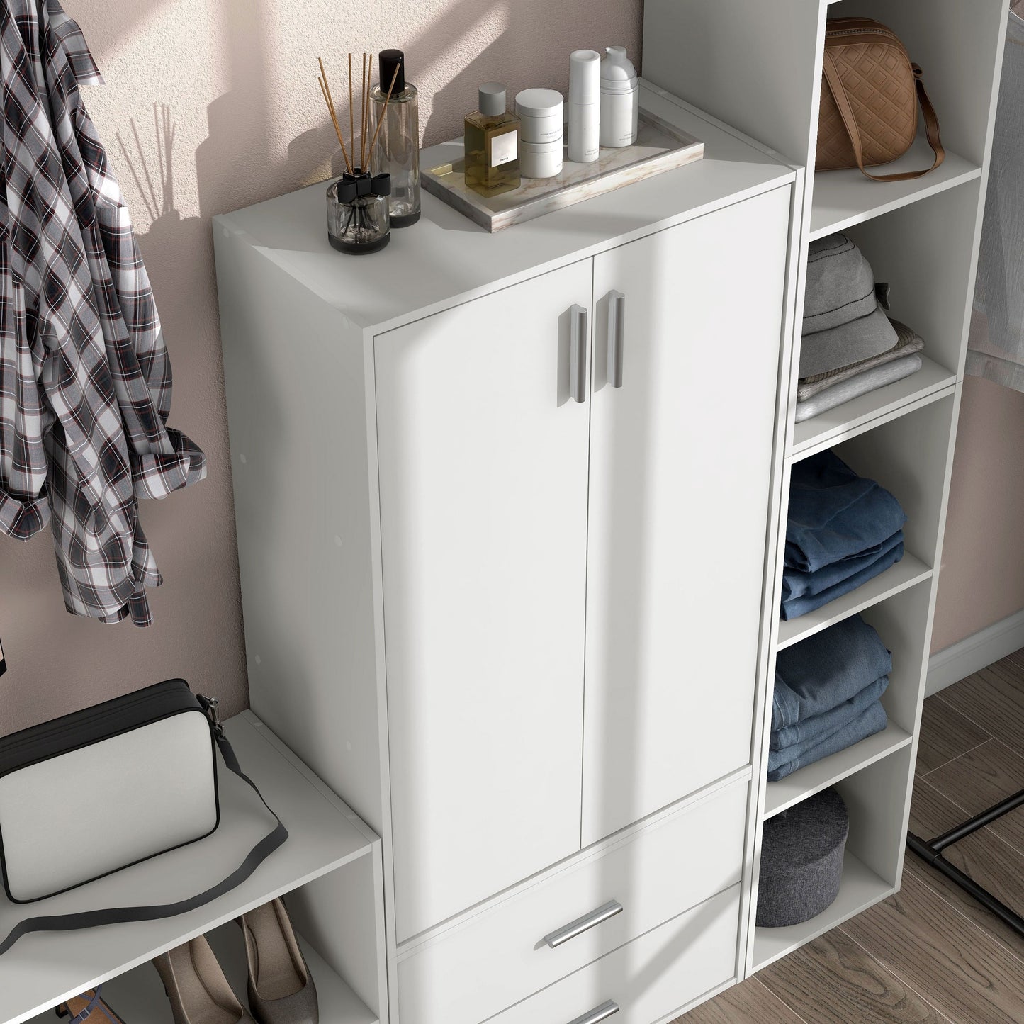 DH BASIC Système de rangement moderne en bois personnalisable et empilable - Étagères cubiques, armoire à tiroirs, bibliothèque avec portes par Denhour