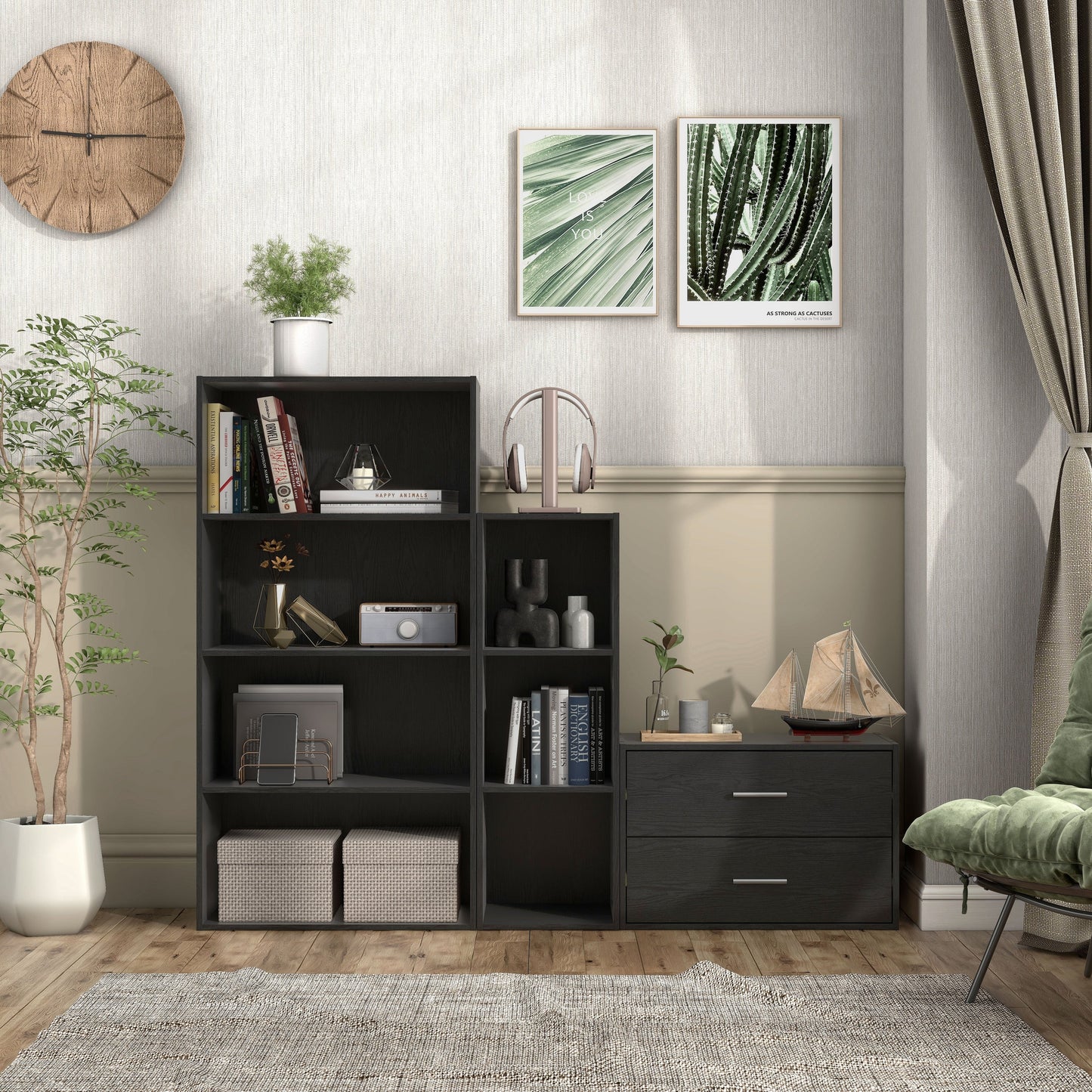 DH BASIC Système de rangement moderne en bois personnalisable et empilable - Étagères cubiques, armoire à tiroirs, bibliothèque avec portes par Denhour