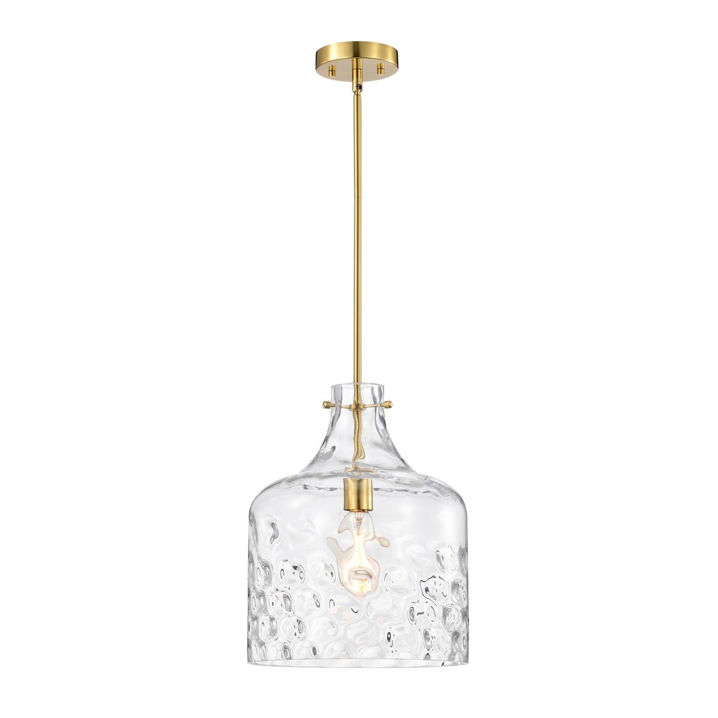 Suspension Daelan en verre transparent alvéolé à une lumière - 30,5 cm