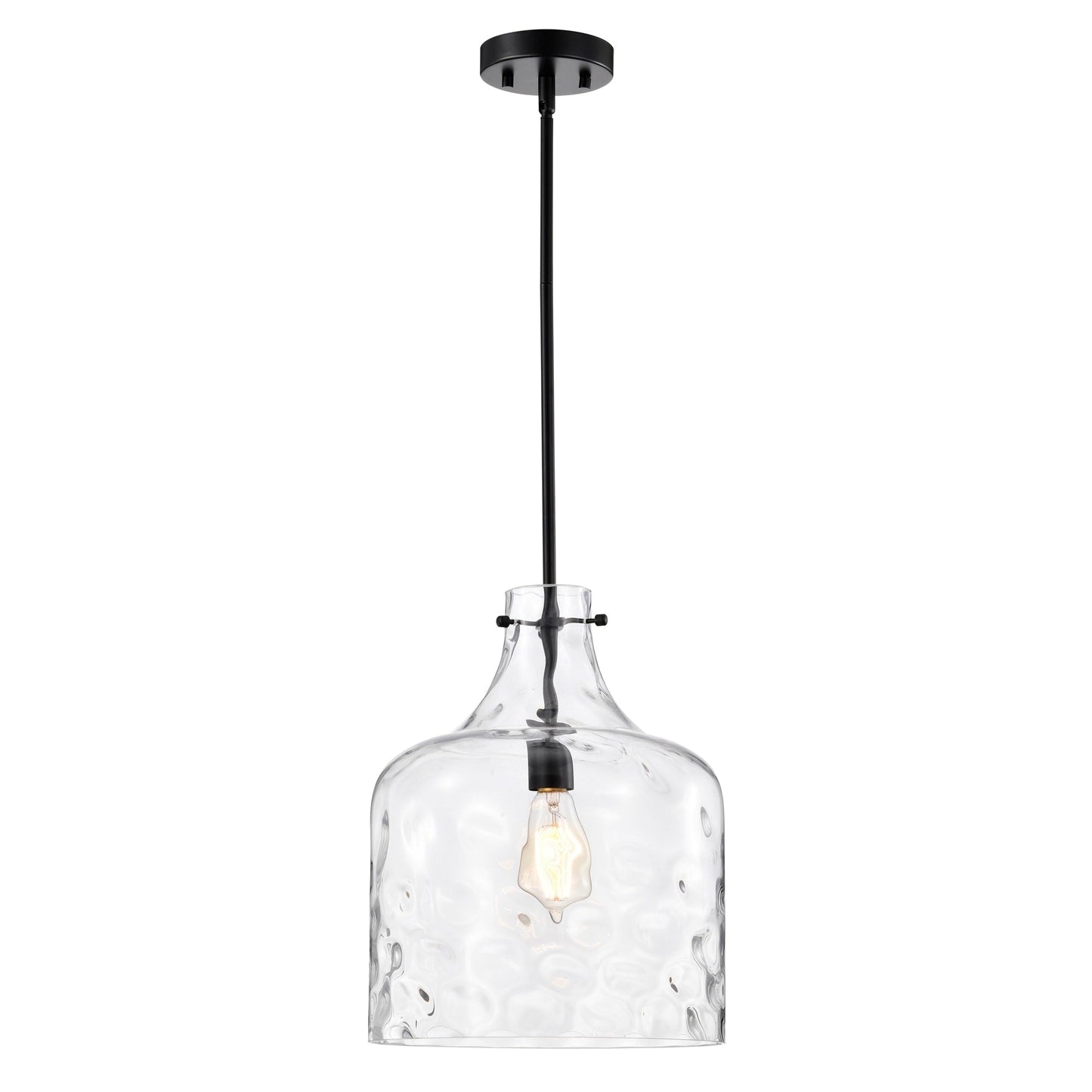 Suspension Daelan en verre transparent alvéolé à une lumière - 30,5 cm