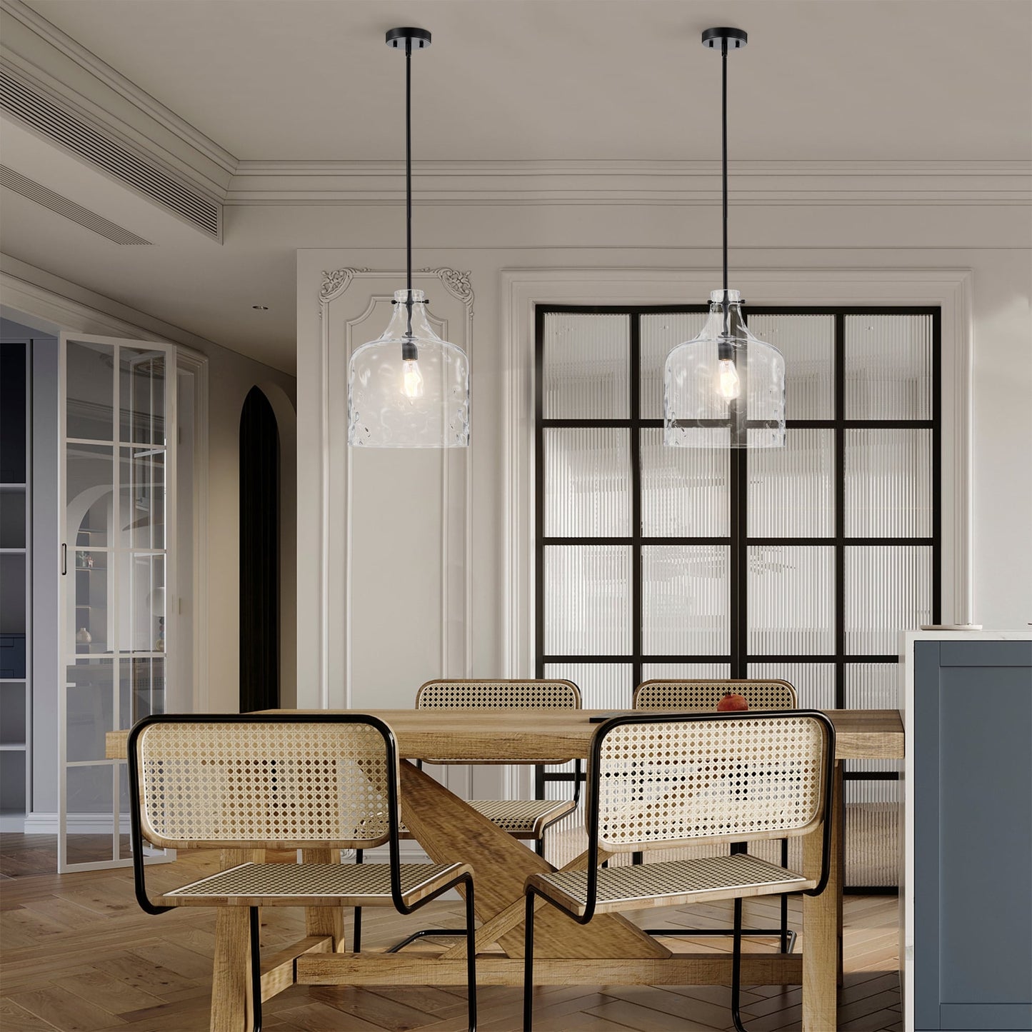 Suspension Daelan en verre transparent alvéolé à une lumière - 30,5 cm