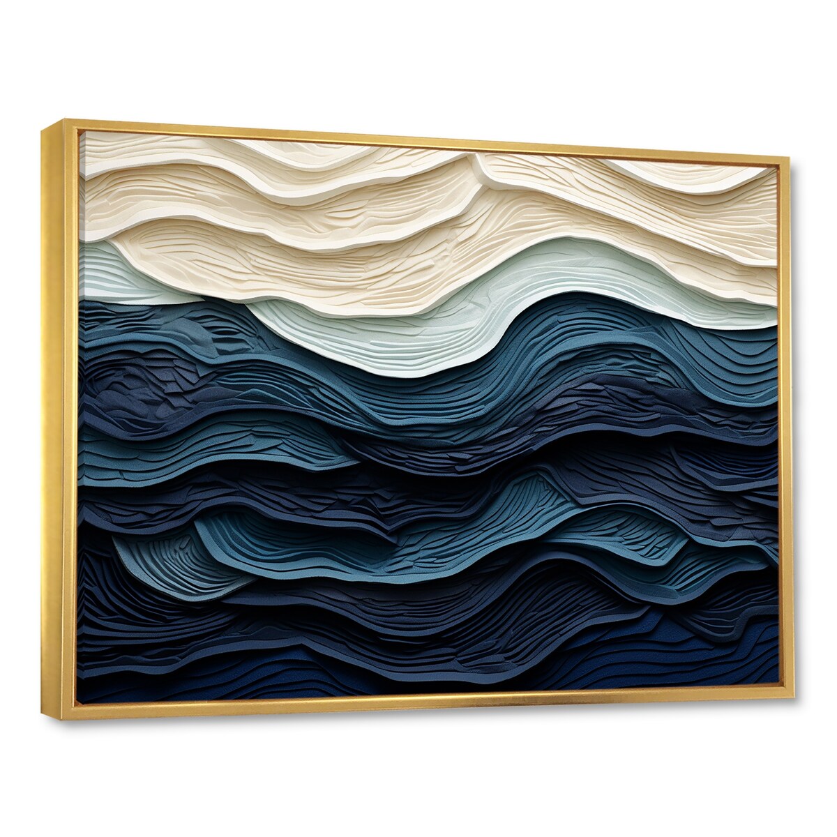 Designart Vague côtière bleue et blanche S Edge Décoration murale bleue minimaliste pour salon côtier Tableau sur toile encadrée