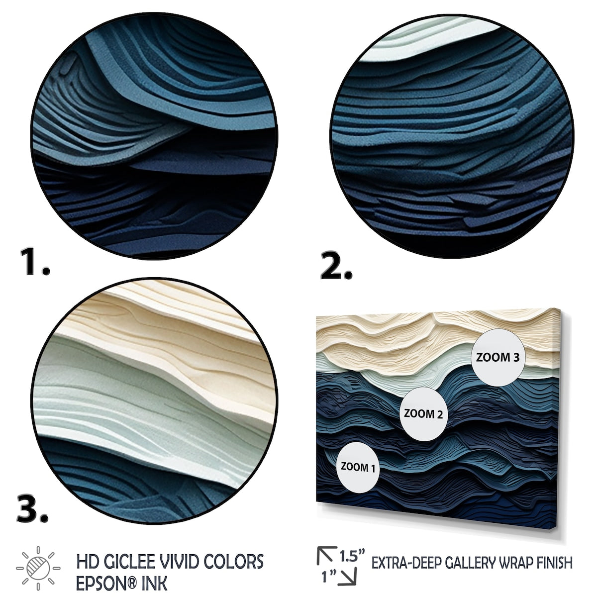 Designart Vague côtière bleue et blanche S Edge Décoration murale bleue minimaliste pour salon côtier Tableau sur toile encadrée