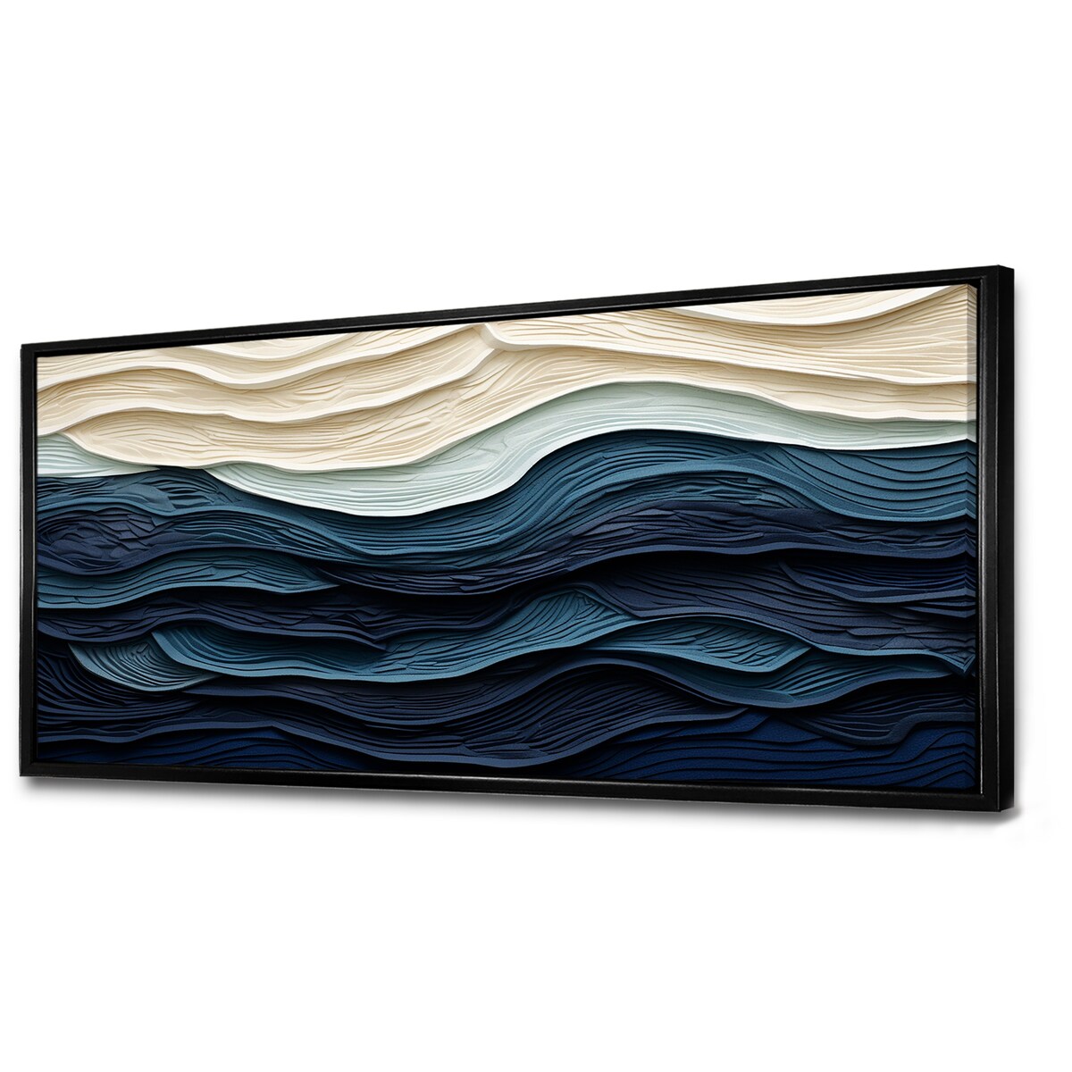 Designart Vague côtière bleue et blanche S Edge Décoration murale bleue minimaliste pour salon côtier Tableau sur toile encadrée