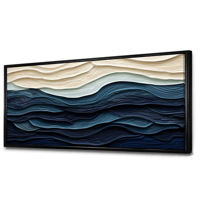 Designart Vague côtière bleue et blanche S Edge Décoration murale bleue minimaliste pour salon côtier Tableau sur toile encadrée