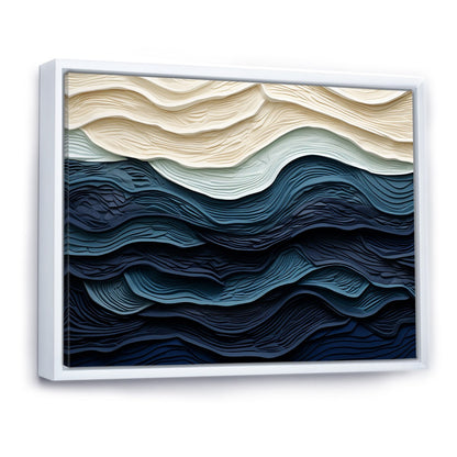 Designart Vague côtière bleue et blanche S Edge Décoration murale bleue minimaliste pour salon côtier Tableau sur toile encadrée