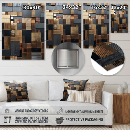 Designart Mosaïque de carreaux abstraits marron Charm Carreau abstrait Décoration murale en métal marron Décoration murale en métal moderne Œuvre d'art en métal