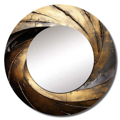 Miroir de salon Designart Gold Black Timeless Turn à spirales abstraites - Grand miroir rond moderne doré