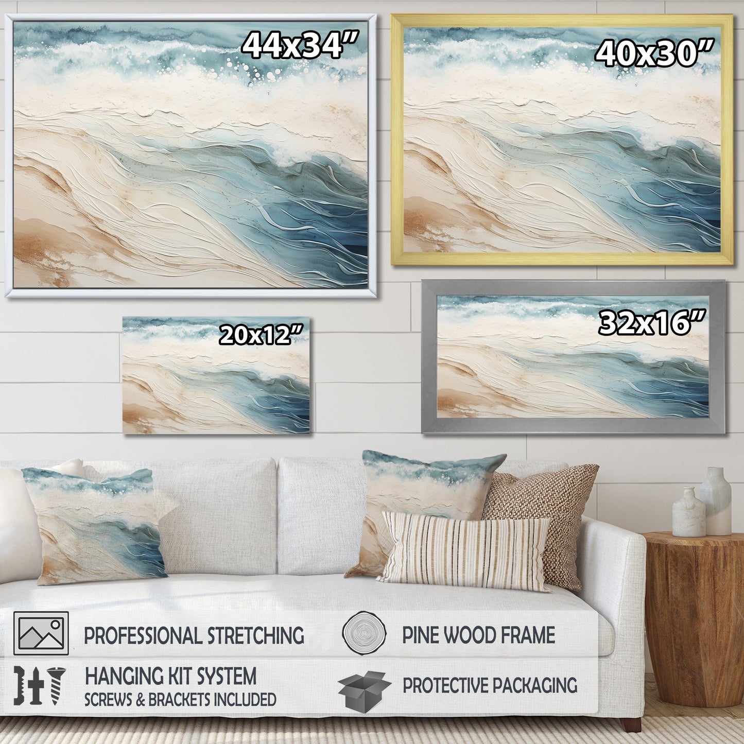 Designart Vue aérienne moderne du sable bleu et beige V Tableau mural de sable de plage côtière
