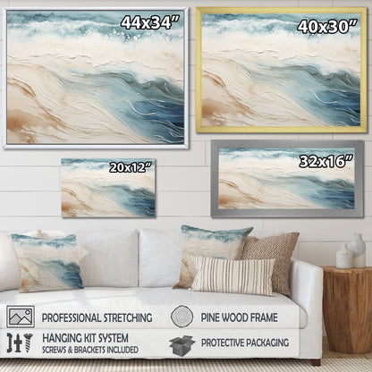 Designart Vue aérienne moderne du sable bleu et beige V Tableau mural de sable de plage côtière