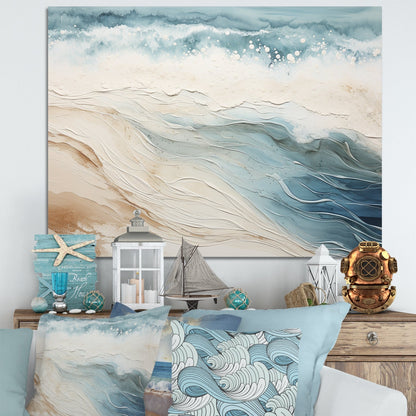 Designart Vue aérienne moderne du sable bleu et beige V Tableau mural de sable de plage côtière