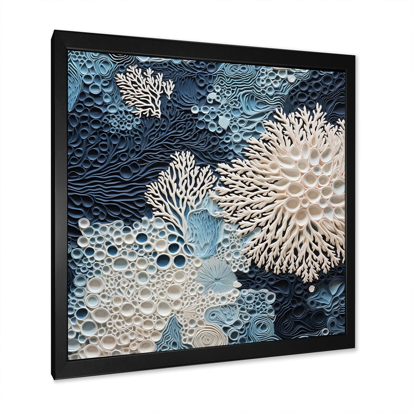 Designart Collage de coraux bleus et blancs sous l'eau, style côtier, toile encadrée