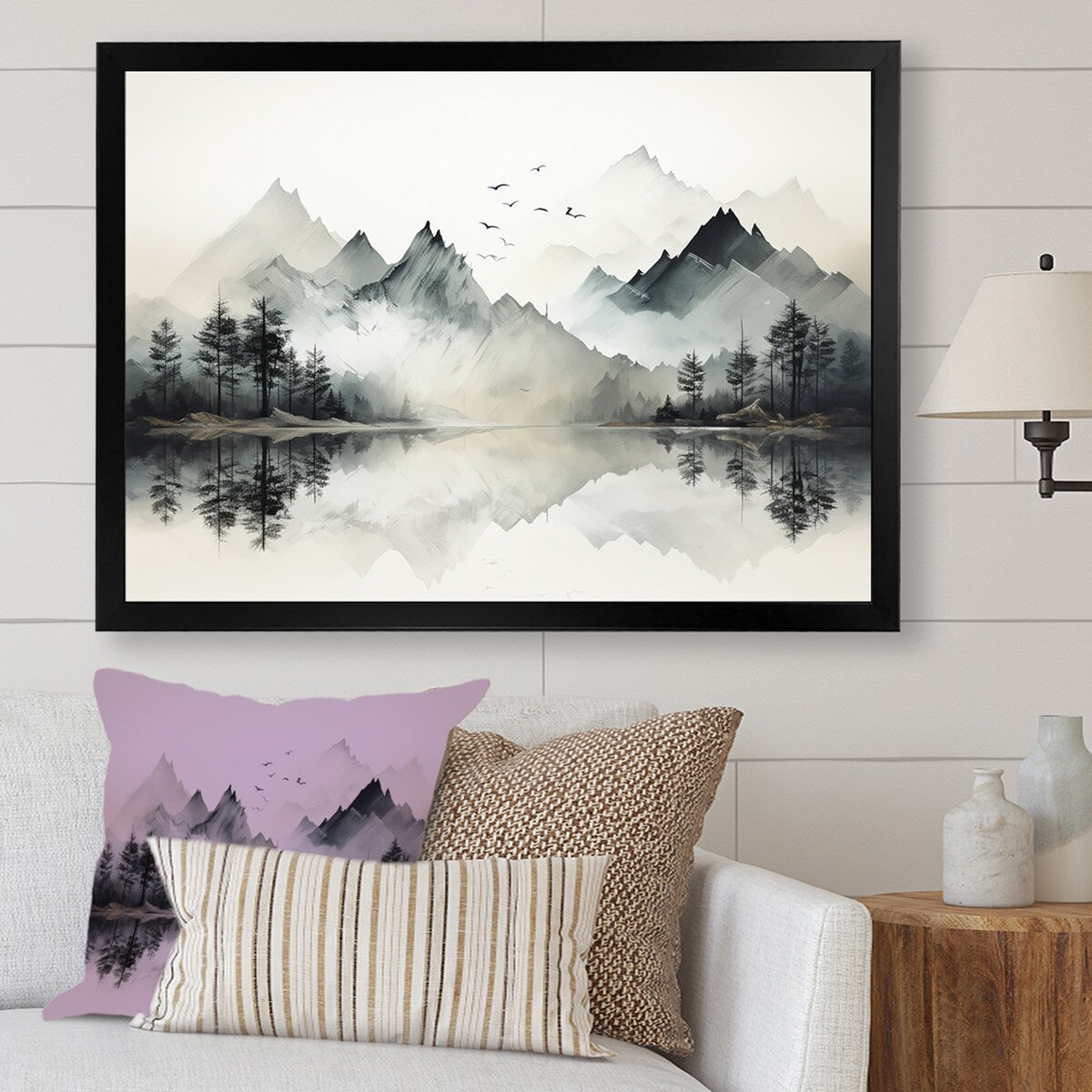 Designart Aquarelle Lac et Forêt Rêve I Paysage de Montagnes Toile Encadrée
