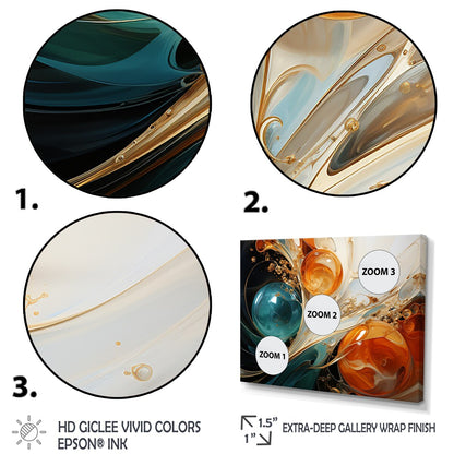 Designart Peinture abstraite Tempête d'encre blanche, bleue et orange III Décoration murale bleue Chambre moderne Toile encadrée