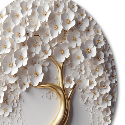 Designart Arbre Orchidée Blanche Jardin de Branches VIII Arbre Floral Métal Impression Art Mural Ronde sur Métal