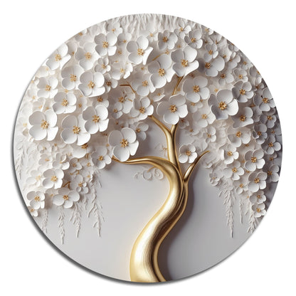 Designart Arbre Orchidée Blanche Jardin de Branches VIII Arbre Floral Métal Impression Art Mural Ronde sur Métal