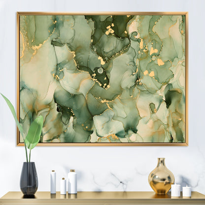 Designart Vert Luxe Abstrait Fluide Art I Impression sur Toile Encadrée Moderne