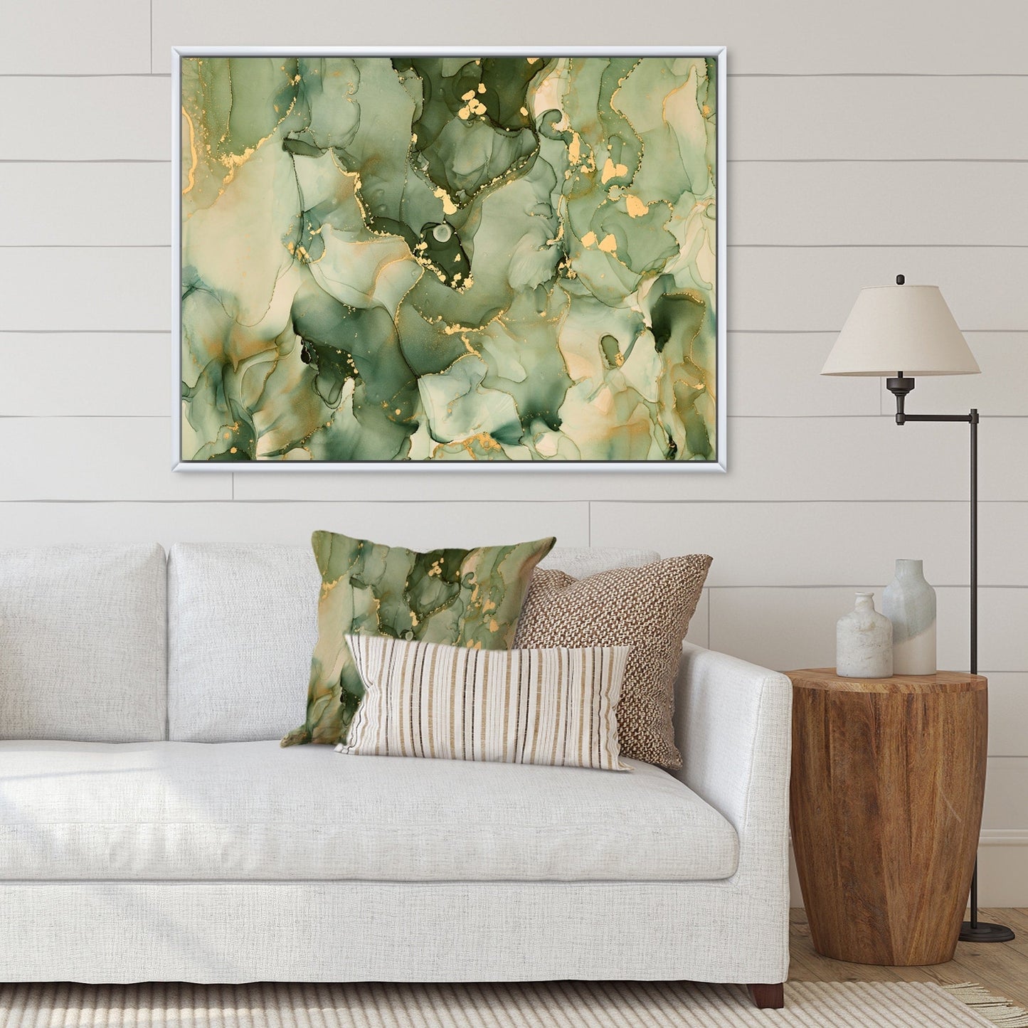 Designart Vert Luxe Abstrait Fluide Art I Impression sur Toile Encadrée Moderne