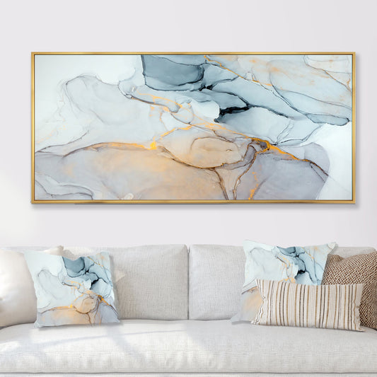 Designart Luxry Marbre Bleu et Gris Ondulations II Tableau abstrait encadré sur toile