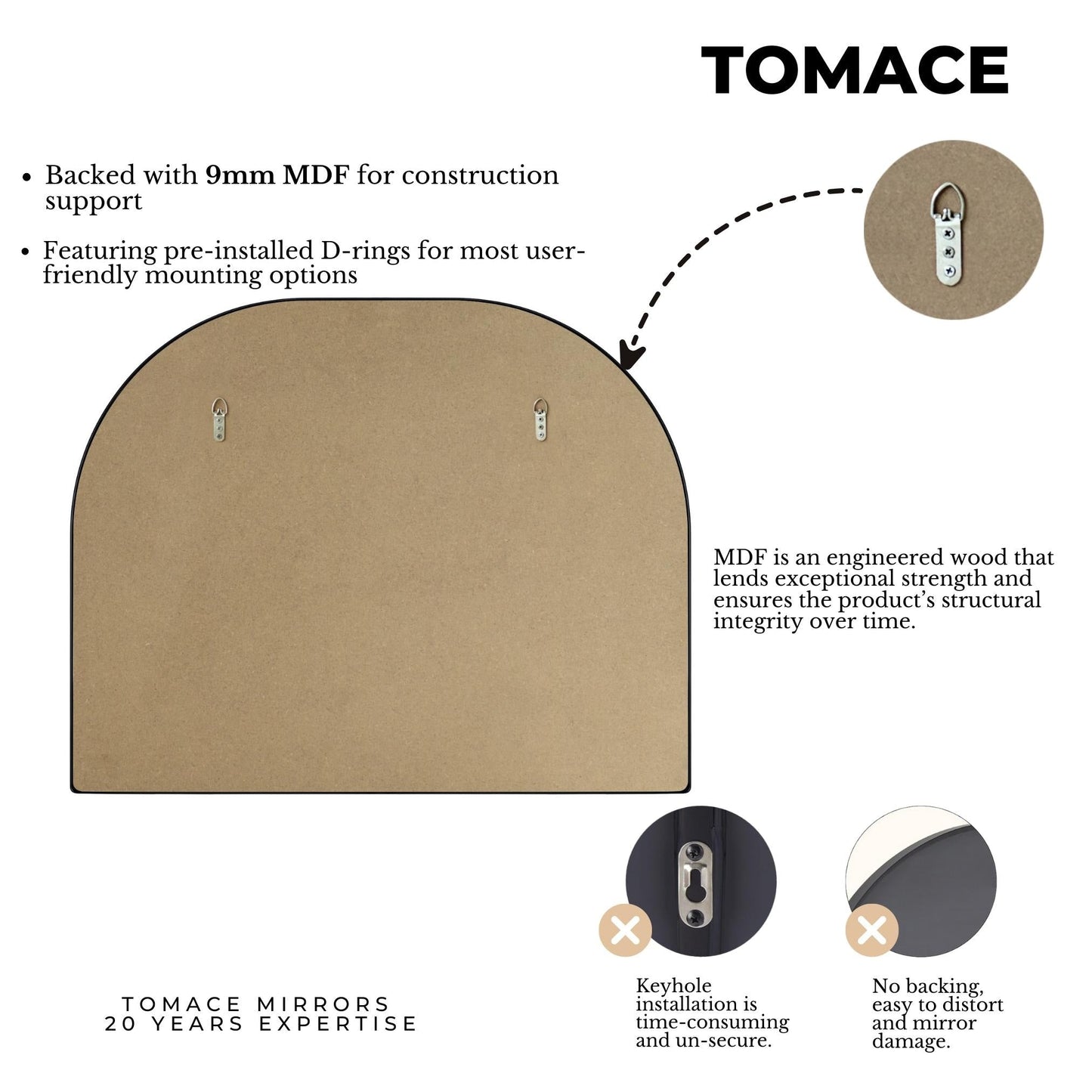 Miroir arqué grand format TEHOME Dezerae pour cheminée, 101,6 cm (L) x 81,3 cm (H)