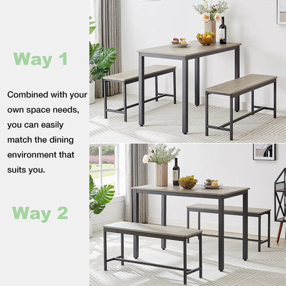 Ensemble table à manger, table de bar en bois, table de cuisine avec 2 bancs - 3 pièces