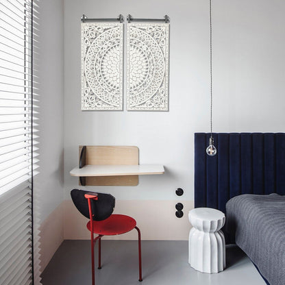 Décoration murale en bois blanc ivoire vieilli avec des accents noirs (lot de 2)