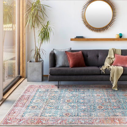 Tapis Domitian traditionnel vintage lavable en machine, tissé artistiquement