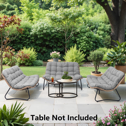 Fauteuil Papasan double avec coussin, rotin PE toutes saisons et cadre en métal pour intérieur et extérieur