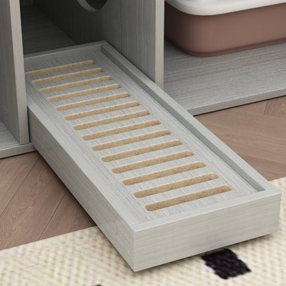 Meuble multifonctionnel pour bac à litière à double compartiment