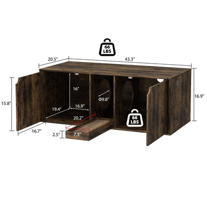Meuble multifonctionnel pour bac à litière à double compartiment