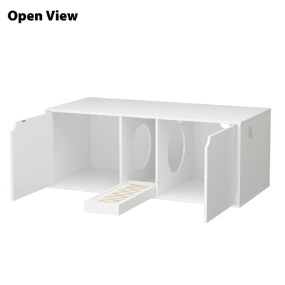 Meuble multifonctionnel pour bac à litière à double compartiment