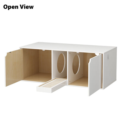 Meuble multifonctionnel pour bac à litière à double compartiment