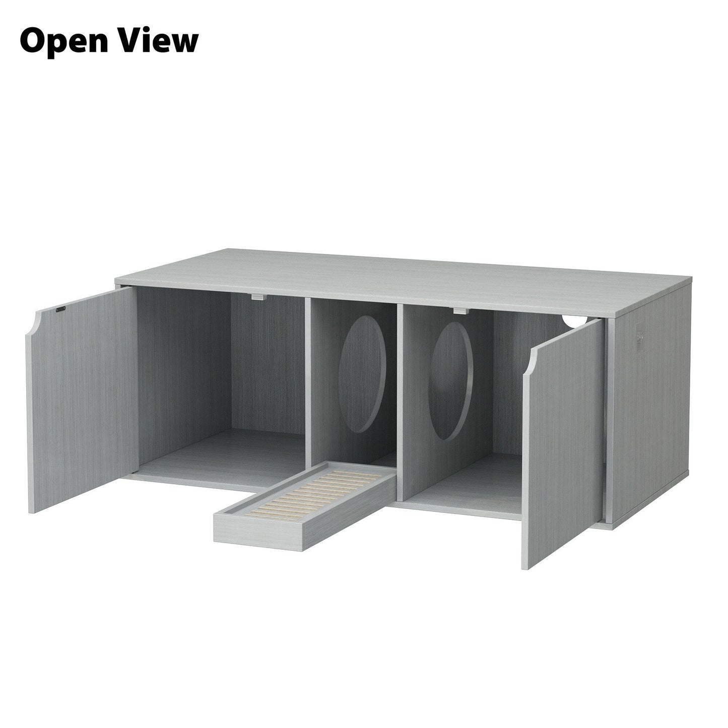 Meuble multifonctionnel pour bac à litière à double compartiment