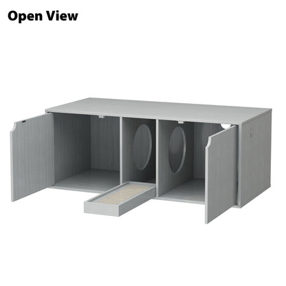 Meuble multifonctionnel pour bac à litière à double compartiment