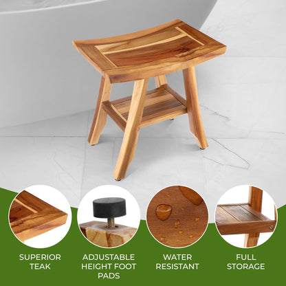 EcoDecors, Banc, Tabouret de douche, Siège de douche, Chaise de douche pour douche intérieure, Petit banc, Banc de douche en teck, Repose-pieds de douche
